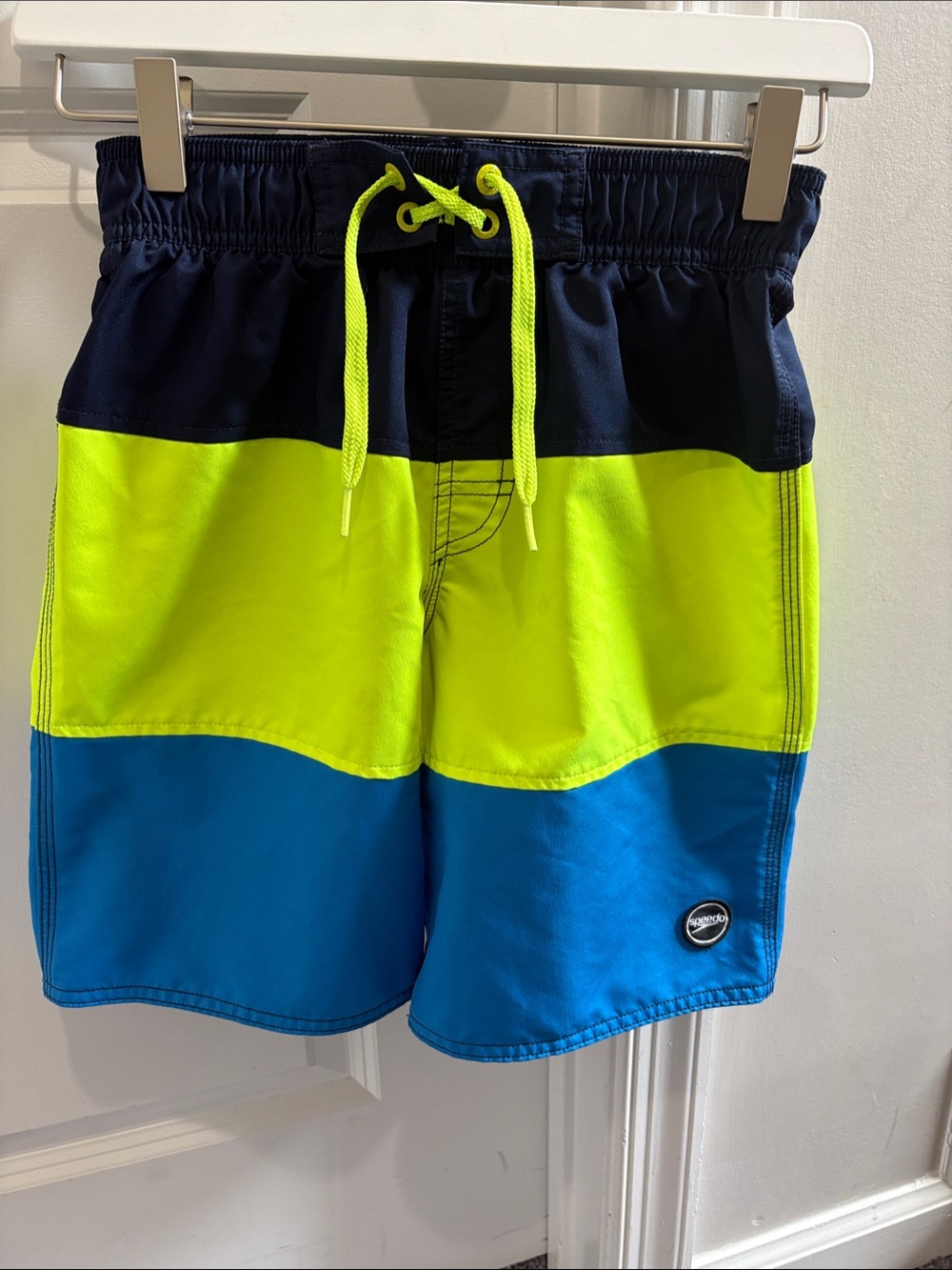 Kids Speedo Neon Yellow & Blue Colorblock Swim Shorts